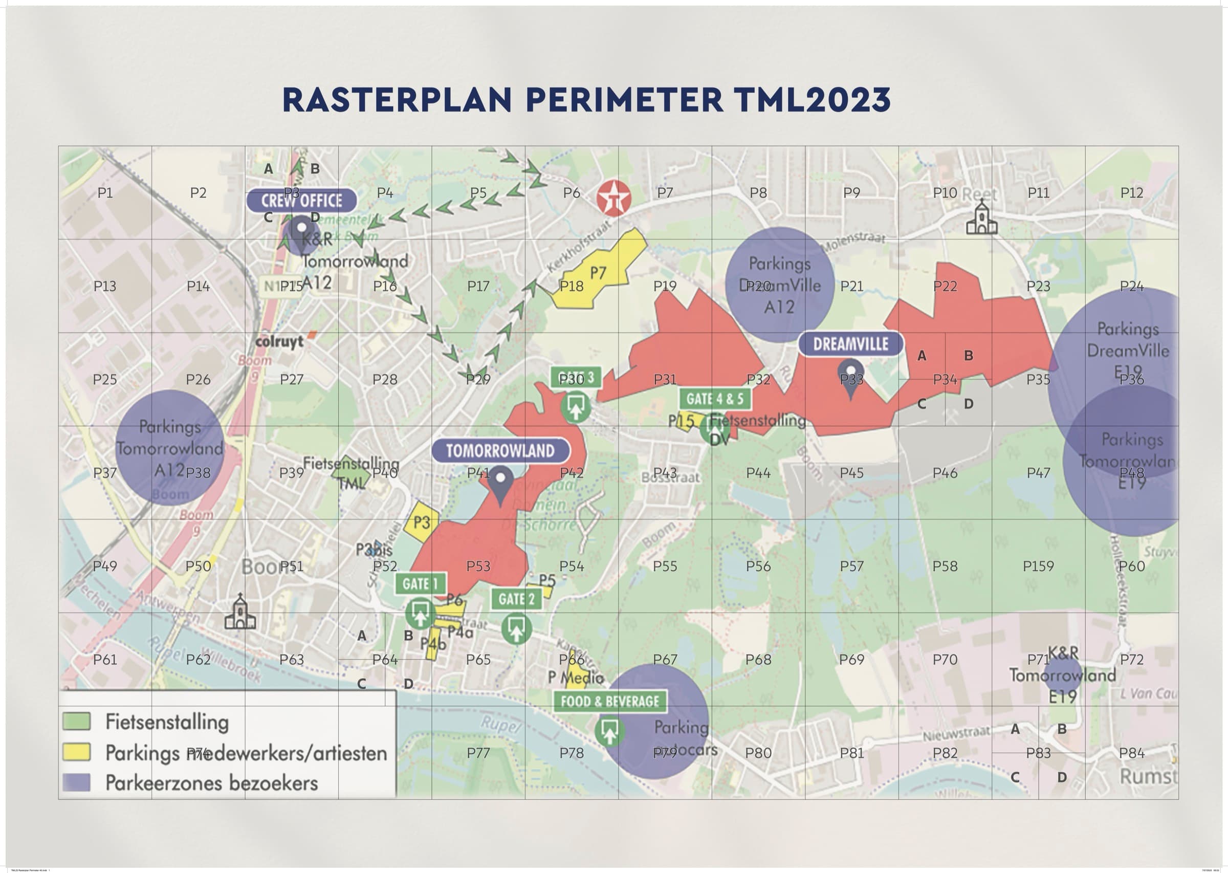 Mapa dos estacionamentos e perímetro do Tomorrowland em Boom