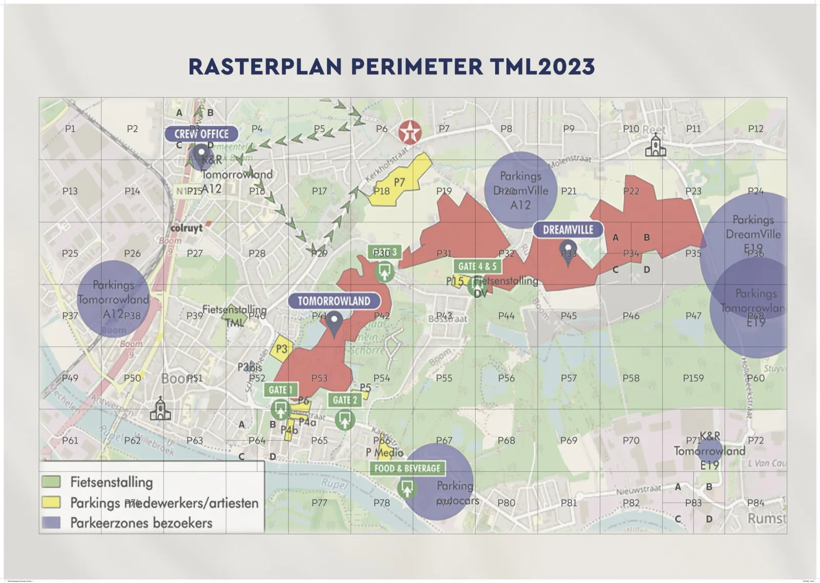 Carte des parkings et du périmètre de Tomorrowland à Boom